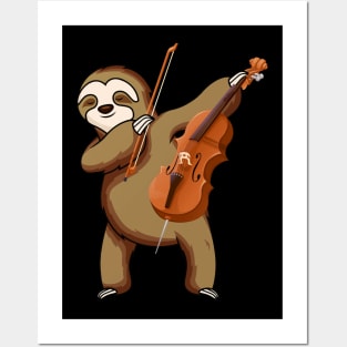 Vintage Retro Sloth Player Love Violin Musical instrument Posters and Art